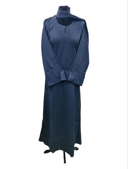 Linen Abaya Dress Button Lightweight Beltless Pockets Long