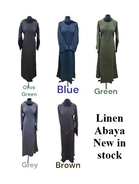 Linen Abaya Dress Button Lightweight Beltless Pockets Long