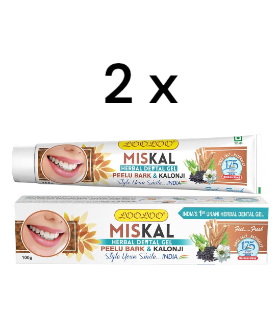 LooLoo Miskal x 2 Herbal Dental Gel Peelu Bark & Kalonji 100g Hygiene Toothpaste Tooth Teeth