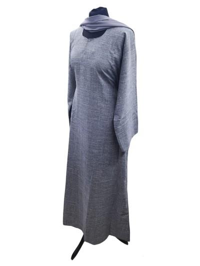 Linen Abaya Dress Button Lightweight Beltless Pockets Long