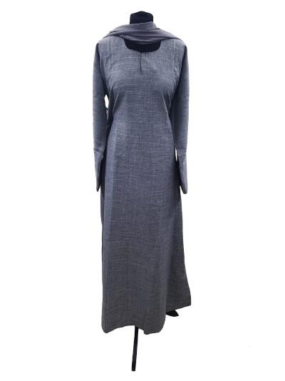 Linen Abaya Dress Button Lightweight Beltless Pockets Long