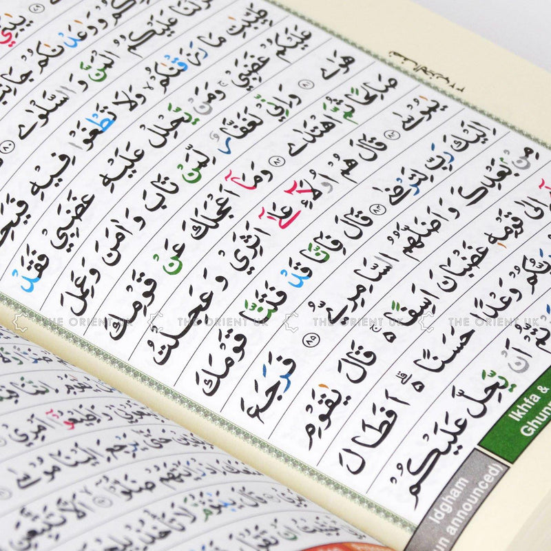 Quran Colour Coded Pakistani Script 13 Lines + English Tajweed Rules 18x13cm + Free Cover